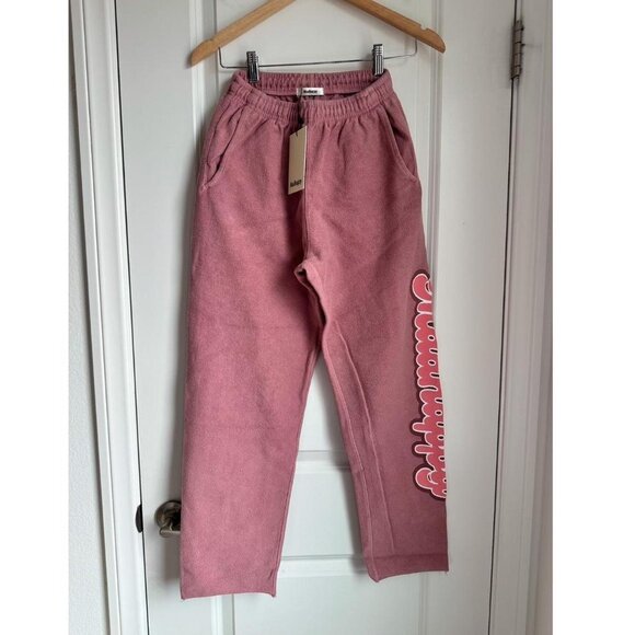 Madhappy Pants - Madhappy Mauve Pink Bubblegum Logo French Terry Sweatpants in Mauve Pink, Small